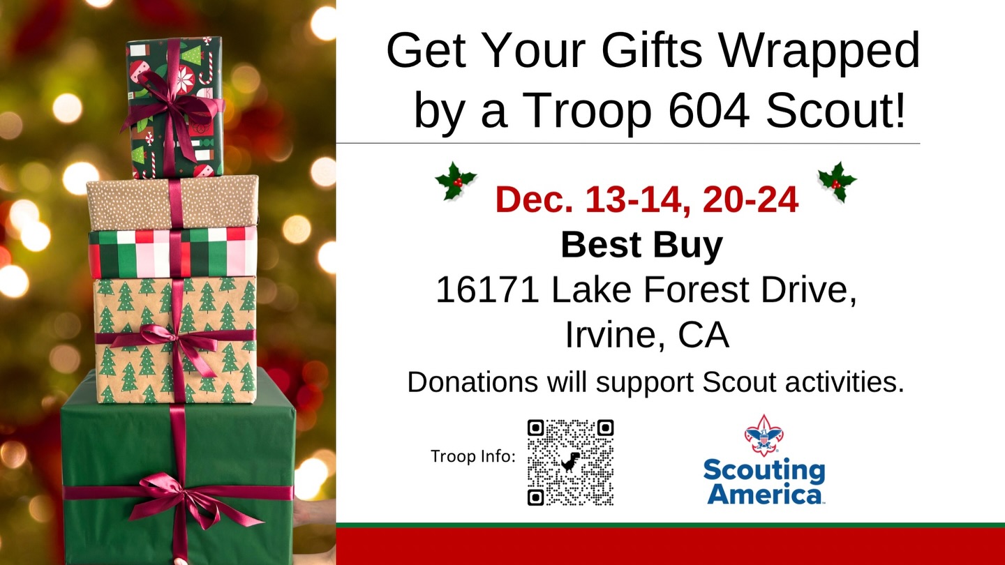Come support Troop 604 scouts and get your gifts wrapped this 13th and 14th of December! Donations will support scout activities!