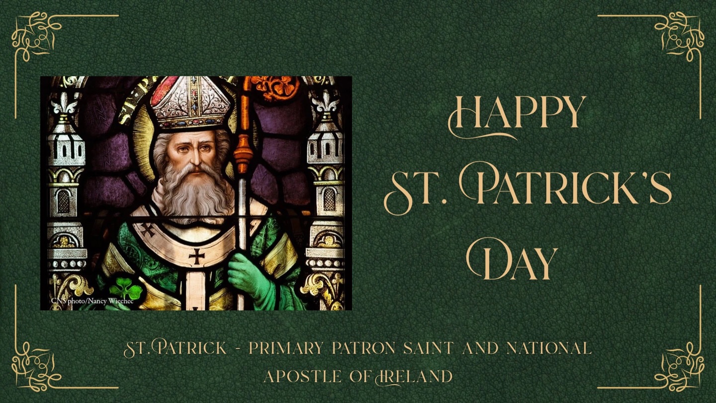 Happy St. Patrick’s Day! 
Today we honor St. Patrick, who faithfully proclaimed the Gospel and helped bring the light of Christ to the Irish people.
Through his courage, humility, and trust in the Holy Trinity, he reminds us that God can use each of us to share the Good News wherever we are called.

St. Patrick, pray for us.