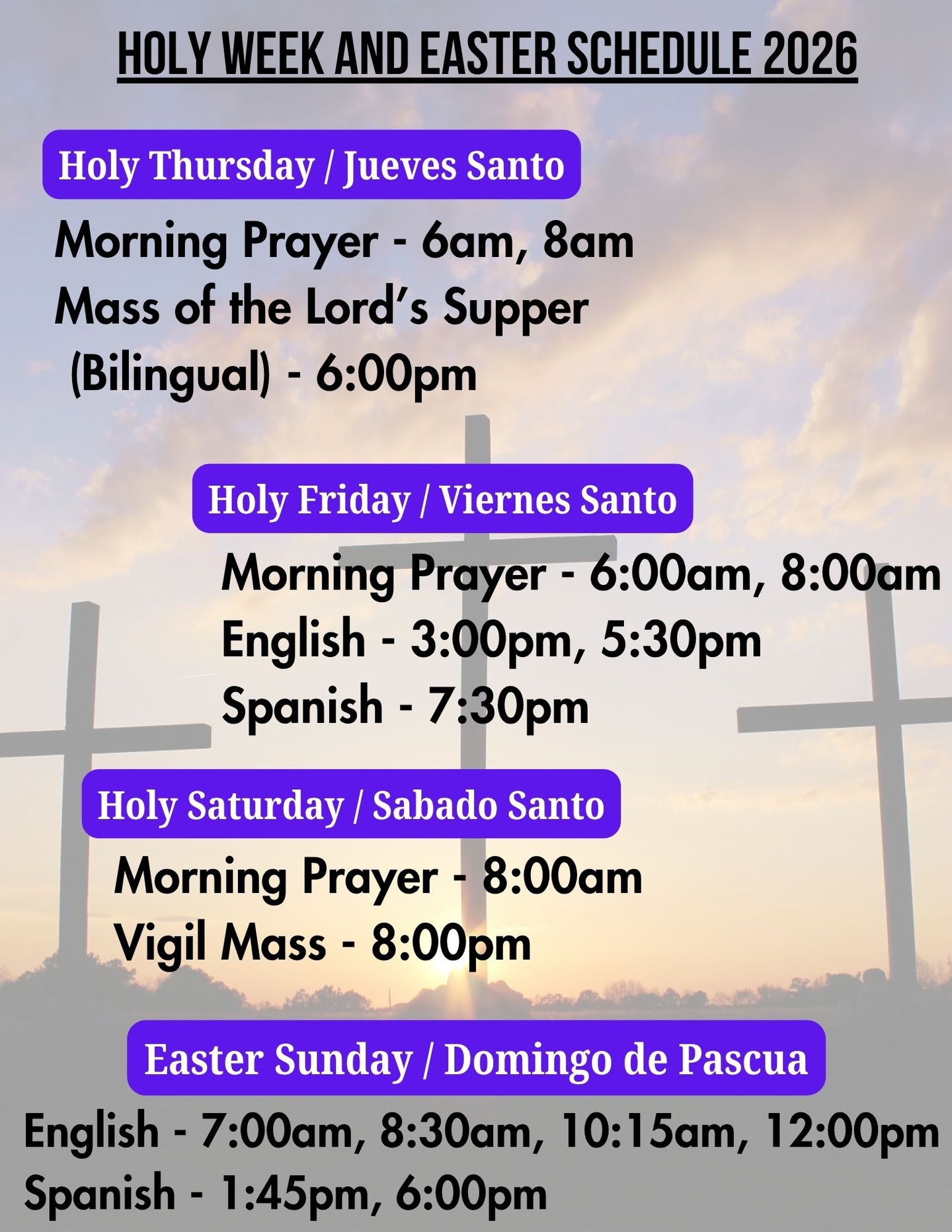 Join us as we enter into the sacred days of Holy Week and celebrate the joy of Easter

Acompáñanos al vivir los días sagrados de la Semana Santa y celebrar la alegría de la Pascua