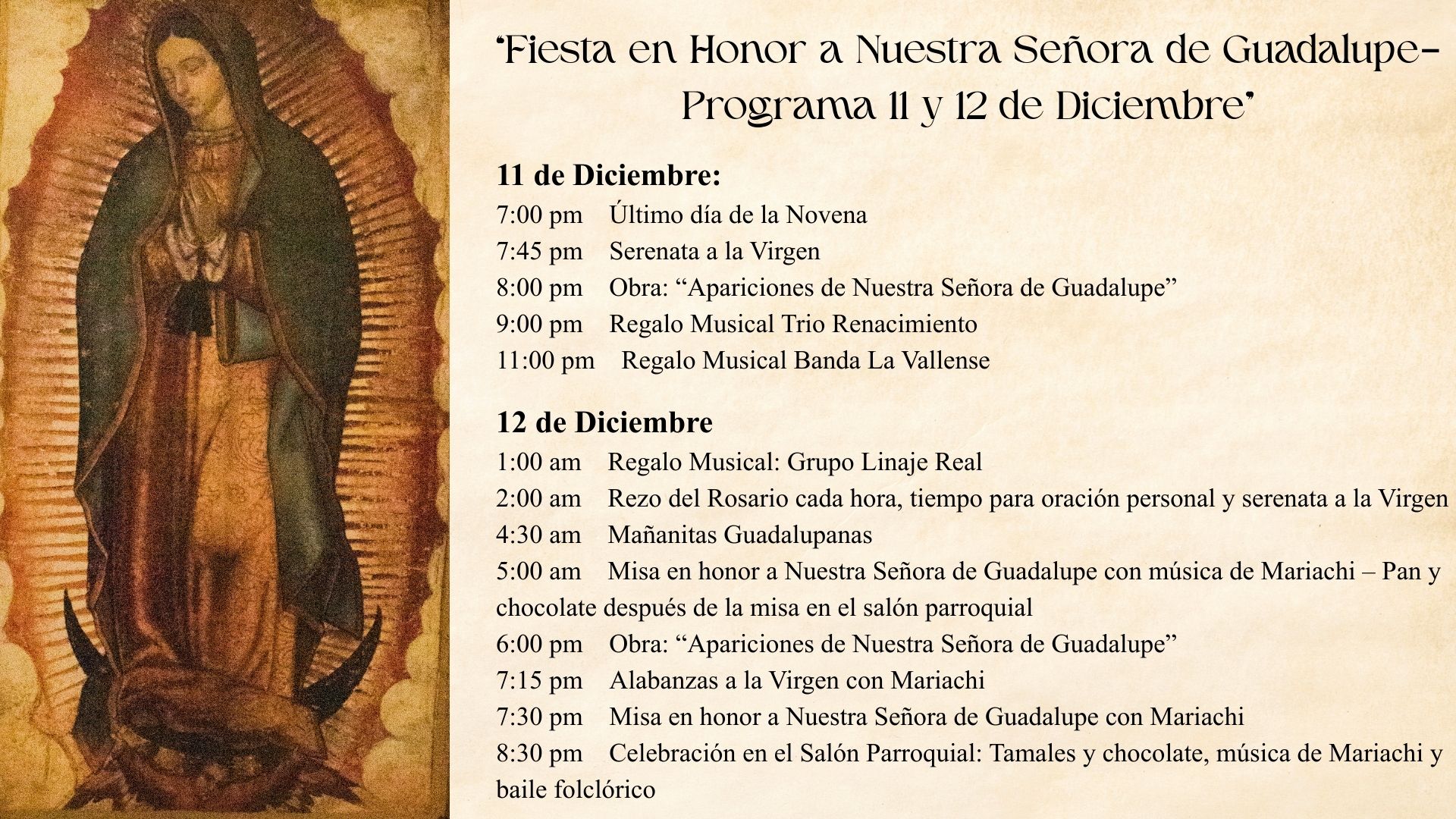 Fiesta en Honor a Nuestra Señora de Guadalupe